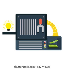 ideas machine with bulb light icon over white background. colorful design. vector illustration