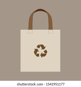 Ideas to reduce pollution. Cloth eco bags blank and brown recycling symbol. The campaign to reduce the use of plastic bags to put.Vector illustration EPS 10.