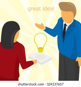 Ideas Sharing. Vector illustration of a good idea. Brainstorm.