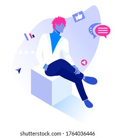 Ideas for social networks background. Modern illustration slider site page. The concept of working with social networks. Web banner new ideas for social networks design. Vector design image.