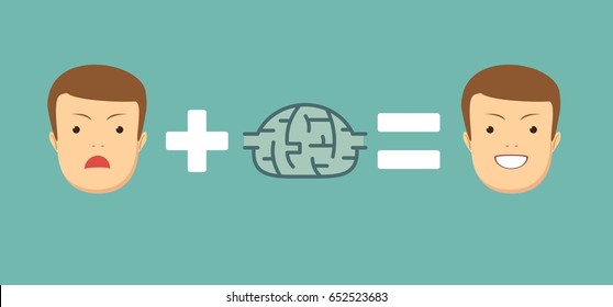 Ideas and solutions makes you smile. brainstorming. Stock vector illustration for poster, greeting card, website, ad, business presentation, advertisement design.