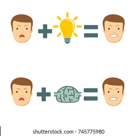 Ideas and solutions makes you smile . Business concept no ideas lamps. Stock vector illustration for poster, greeting card, website, ad, business presentation, advertisement design.