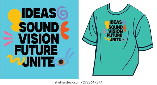 Ideas Sound Vision Future Unite Abstract Shapes on Blue Background