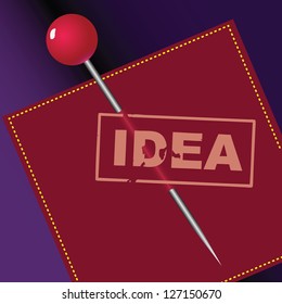 Ideas Stamp with a sewing pin. Vector illustration.
