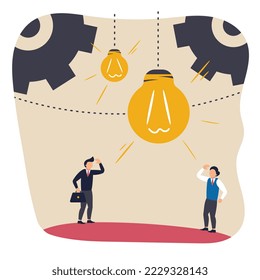 Ideas. Vector. Art design with employees, businessmen in working process. Concept of business development, coaching, partnership, problem solving, innovative business approach, brainstorming
