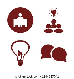 ideas vector icons set. with bulb leaf, speech bubbles, group idea and teacher in set