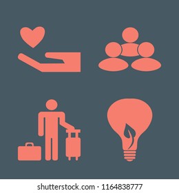ideas vector icons set. with guest, people, heart hand and bulb leaf in set
