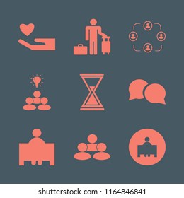 ideas vector icons set. with guest, heart hand, teacher and speech bubbles in set