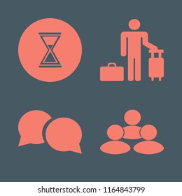 ideas vector icons set. with speech bubbles, hourglass, people and guest in set