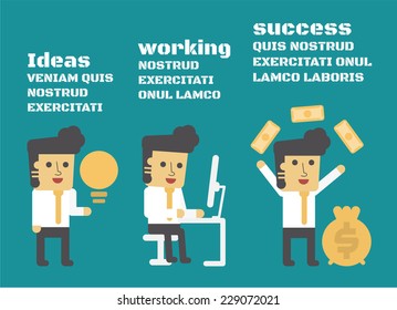  Ideas  Working  Success,Vector cartoon concept abstract business