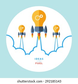 Ideas is your fuel. Flat design colorful vector illustration concept for creativity, big idea, creative work, starting new project. 