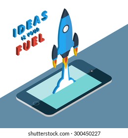 Ideas is your fuel. Isometric vector illustration concept for creativity, big idea, creative work, starting new project.