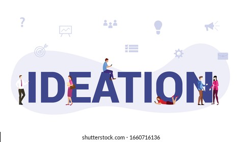 Ideation Business Process Concept With Big Word Or Text And Team People With Modern Flat Style - Vector