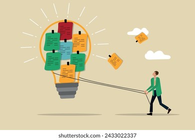 Ideation, Collect ideas, brainstorming to gather new ideas, team collaboration, finding solutions, A businessman gives shape to better ideas.