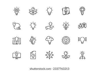 Ideation lines icon set. Ideation genres and attributes. Linear design. Lines with editable stroke. Isolated vector icons.