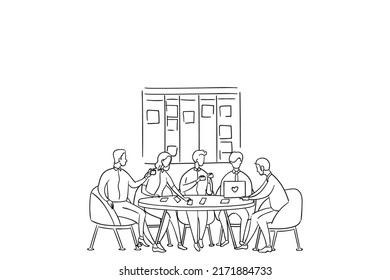 Ideation Process For Business Plan. Meeting Between Staff From Business Division. Cartoon Illustration.