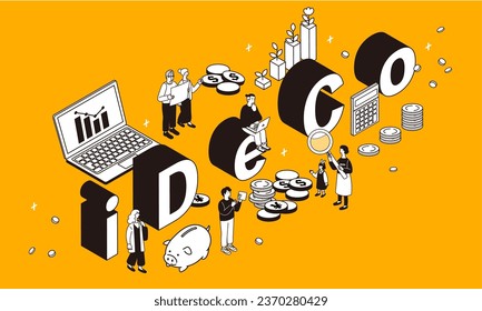Ilustración de composición isométrica de iDeCo para la gestión de activos