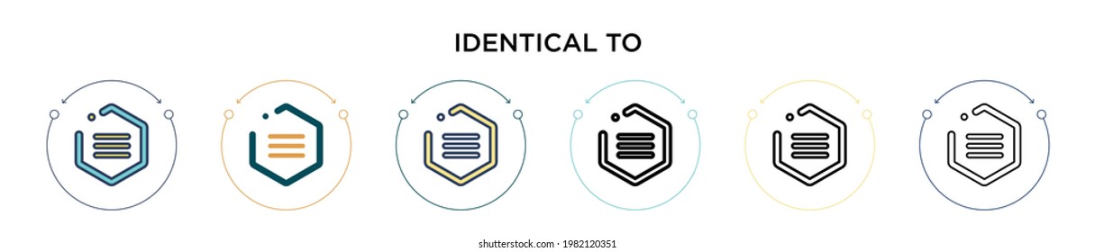 Identical to symbol icon in filled, thin line, outline and stroke style. Vector illustration of two colored and black identical to symbol vector icons designs can be used for mobile, ui, web