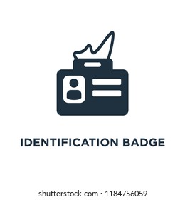 Identification Badge icon. Black filled vector illustration. Identification Badge symbol on white background. Can be used in web and mobile.
