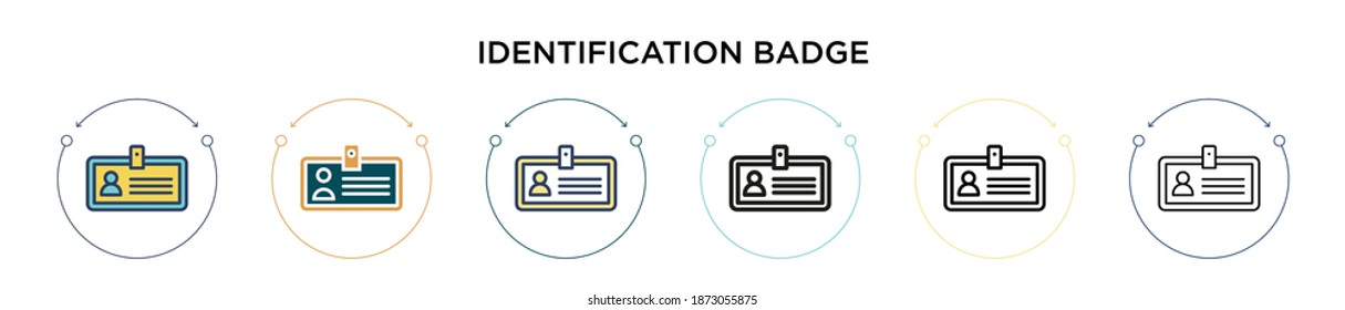 Identification badge icon in filled, thin line, outline and stroke style. Vector illustration of two colored and black identification badge vector icons designs can be used for mobile, ui, web