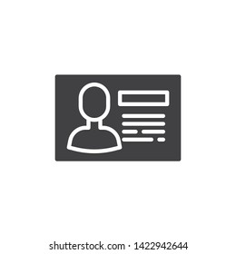 Identification badge vector icon. Personal identity card filled flat sign for mobile concept and web design. Id card glyph icon. Symbol, logo illustration. Vector graphics