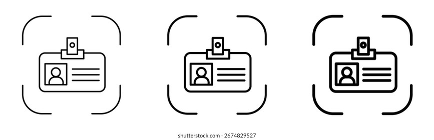 Iconos del vector de la insignia de la Identificación con el símbolo del perfil del usuario y el marco de seguridad aislados en el fondo blanco