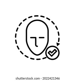 Identification by face thin line icon. Facial recognition. Person verification. Biometric scanner. Modern vector illustration 