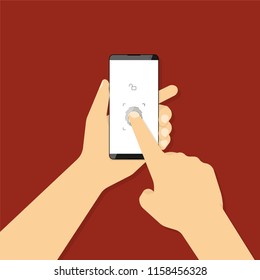 Identification by fingerprint on smartphone. Vector illustration in flat style