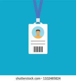 Identification card, badge. Flat design style. Vector illustration isolated on blue background