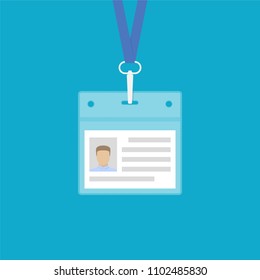 Identification card, badge. Flat design style. Vector illustration isolated on blue background