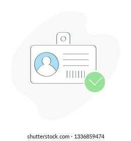 Identification card, badge pass, access control, ID identity or personality card with photo or user profile, online security concept. Personal identification vector icon in flat line style.  