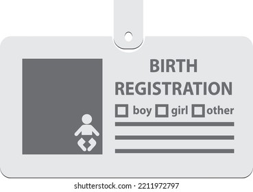 Identification card for Birth Registration on a clip. Vector illustration.