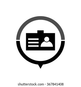 Identification card - black vector icon; map pointer;  message bubble
