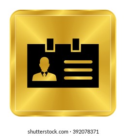 Identification card - black vector icon;  gold button