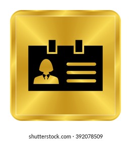 Identification card - black vector icon;  gold button