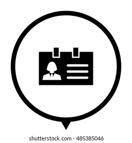 Identification card - black vector icon;  map pointer