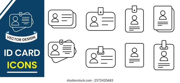 Identification card, Driver's license line icon, vector set. ID card icon set. Simple business Id card design template, school and Employee ID Card Design. Vector illustration.