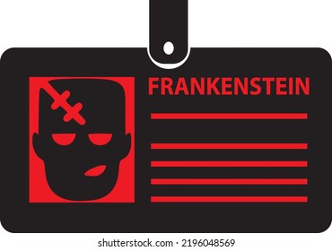 Identification card for Frankenstein on a clip. Vector illustration.