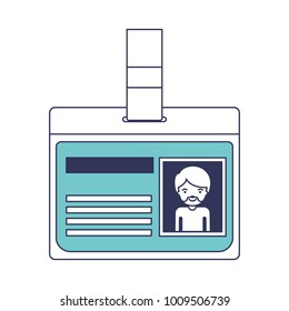 identification card with half body man picture with short hair and van dyke beard in blue color sections silhouette