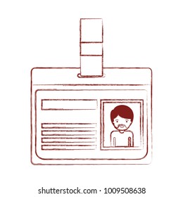 identification card with half body man picture with short hair and van dyke beard in dark red blurred silhouette