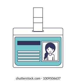 identification card with half body woman picture with pigtail hairstyle in blue color sections silhouette