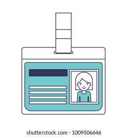 identification card with half body woman picture with hair middle length in blue color sections silhouette