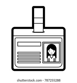 identification card with half body woman picture with long straight hair in black silhouette with thick contour