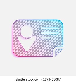 Icono de tarjeta de identificación. Logo coloreado con líneas diagonales y degradado azul-rojo. Gráfico neón, efecto ligero
