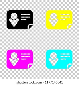 Identification card icon. Colored set of cmyk icons on transparent background