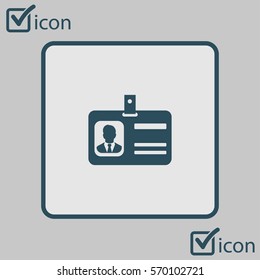 Identification card icon. Conference participant badge. Flat design style. 