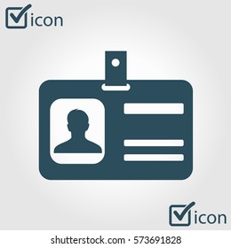 Identification card icon. Conference participant badge. Flat design style. 