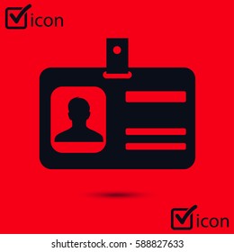 Identification card icon. Conference participant badge. Flat design style. 