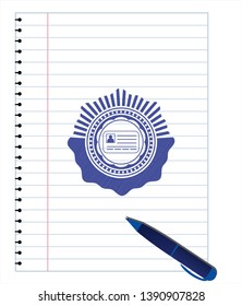 identification card icon draw with pen effect. Blue ink. Vector Illustration. Detailed.