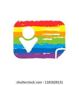 Identification card icon. Drawing sign with LGBT style, seven colors of rainbow (red, orange, yellow, green, blue, indigo, violet